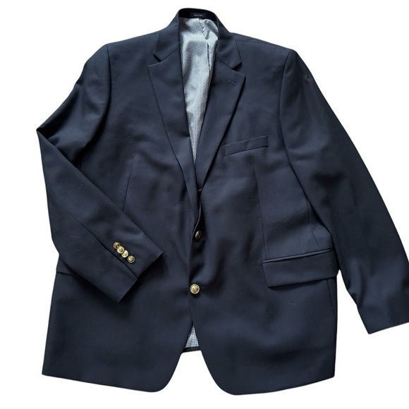 Stafford Tailored Culture Navy Gold Button Classic Fit Blazer Wool Size 50 Reg - Picture 1 of 7